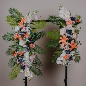 Tropical Wedding Floral Arch Arrangement/Beach wedding/Lily orchid flowers arch/Faux flowers arch/Summer flowers arch/Palm Leaves decor/