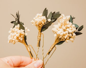 Rustic White gypsophila wedding/Cream Dried flower hair pins/ Boho Bridal hair clips/hair accessory floral/ Ivory wedding/Boho Wedding/