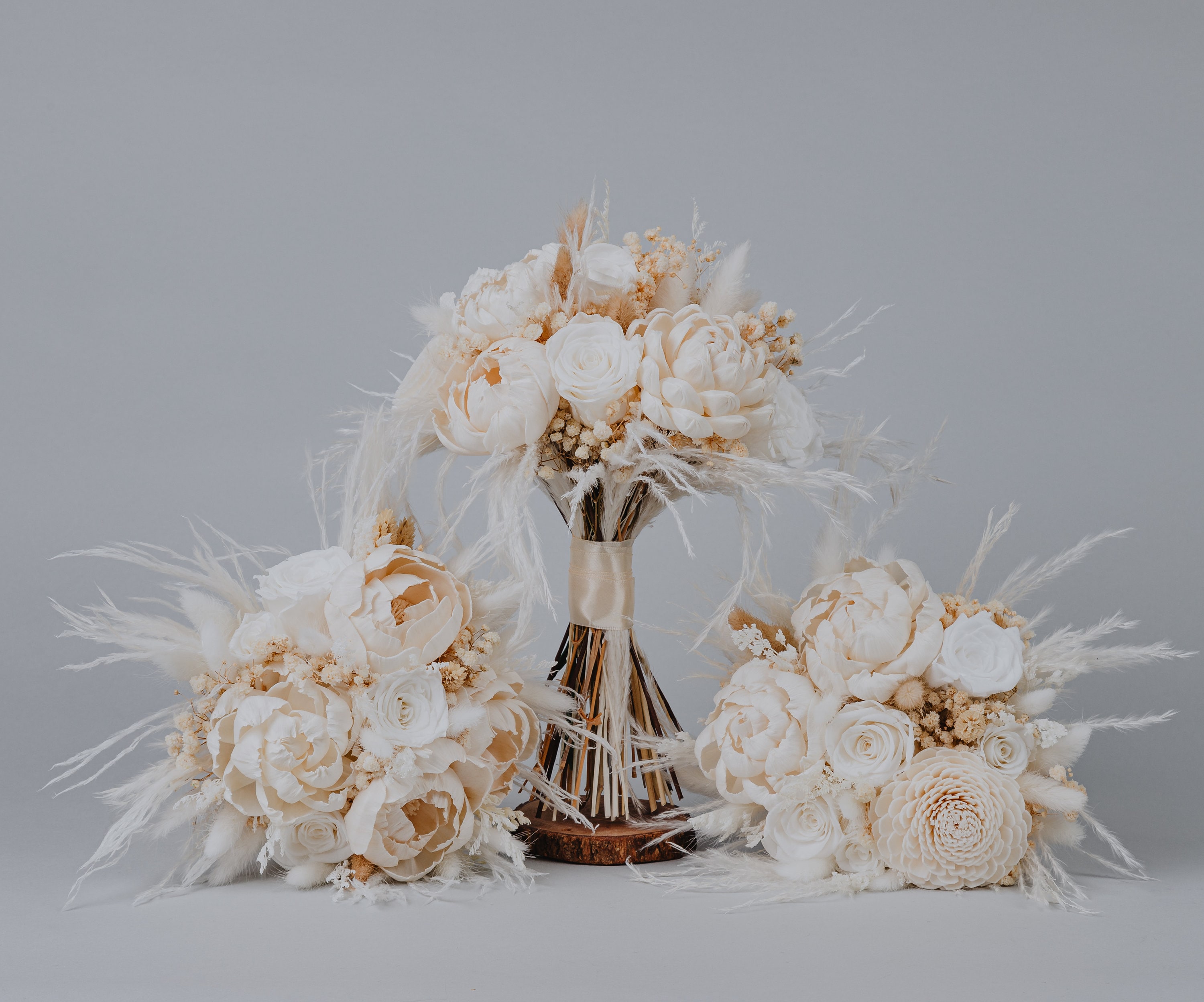 Ivory Sola Wood Flower and Preserved Roses Bouquet with Baby's Breath…