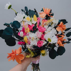 Tropical Bright Wedding Bouquet/Colorful Summer Bridal Flowers Orange, Pink, Yellow, White/Vibrant Flower Arrangement/Jewel tone bouquet