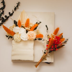 Rustic Pocket boutonniere burnt orange/Palm leaf boutonniere/Boho Pampas buttonhole/ Terracota Boutonniere /Boho Wedding