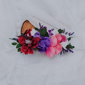 Colorful Floral Hair Comb/Rainbow Wedding Hairpiece/Festival Flower Clip/Bright Hair Accessory for Bride, Guest,Photoshoot/Faux dried comb