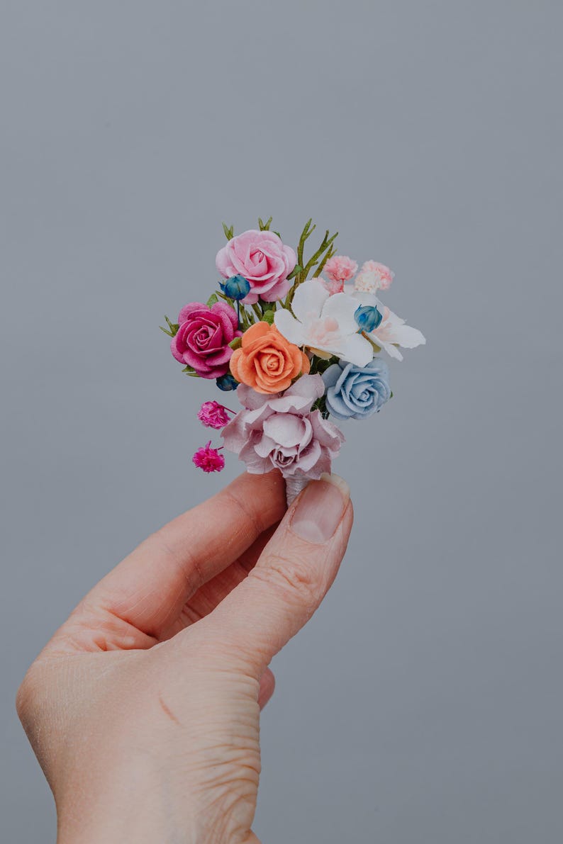 Whimsy Boutineer Pastel Colorful Whimsical Bridal Bouquet Peach Blush Orange Blue ...