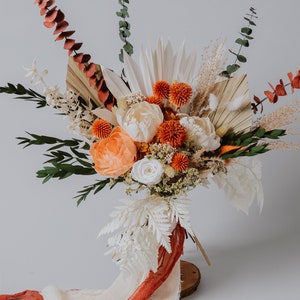 Burnt orange dried bouquet/Terracotta flowers bouquet/Thistle bouquet/Rustic wedding/Bohochic wedding/Bridesmaids bouquet/Palm leaf decor/