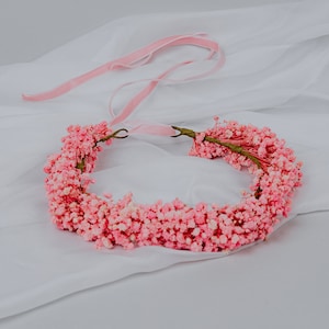 Pink baby&#39;s breath Wreath for Bride/Bridesmaids/Flower Girls/Dried Crown/Gypsophila Crown/Mother Daughter Matching Crown/Floral Head Pieces/