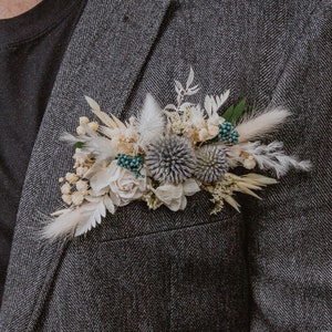 Dusty blue Thistle pocket boutonniere/Rustic boutonniere/Country wedding/Dried pocket boutonniere/Wild flowers pocket boutonniere/Groom