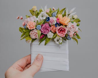 Pink White Blue Fuchsia Wildflower Pocket Boutonniere/Colorful wedding/Summer colors boutonniere/Groom accessories/Fiance pocket flowers/