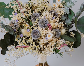 Dusty Blue Thistles Dried Bouquet/Wild flowers bouquet/Colorful bridal bouquet/Rustic wedding/Bridal dried flowers//Bridesmaids bouquet/