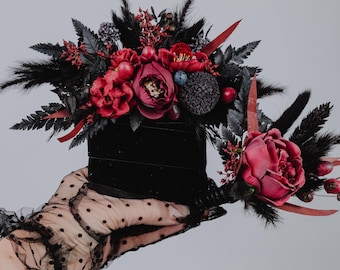 Gothic Black Burgundy Pocket Boutonniere/Dark Romantic Weddings/Corsage Boutonniere Set/Gothic Wedding Accessories/Hallowen wedding/Black/