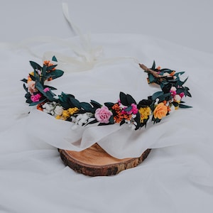 Colorful Floral Crown for Bride Girls Bridesmaids/Flower Headband Artificial, Dried Flowers/Rainbow Flower Halo/Summer Photoshoot Accessory