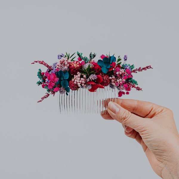 Jewel tone Magenda  Haircomb/Headpiece /Dried Flower Hair pin /Dried Floral Wedding/Lavander/Baby breath/Rust Flower Crown/Teal hair comb