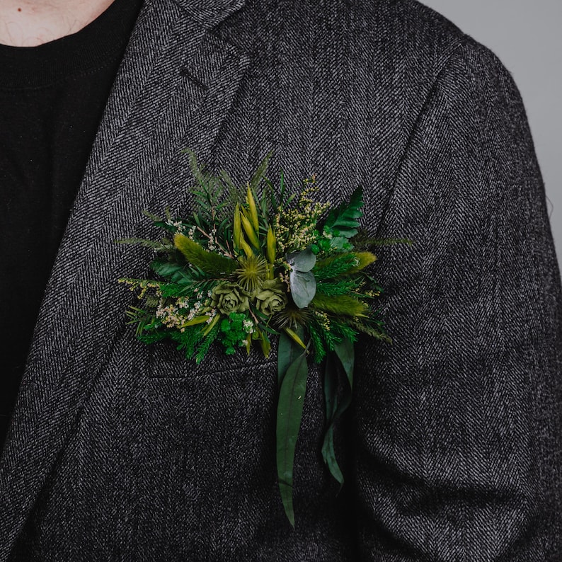 Greenery Pocket Boutonniere/dried Flowers for Groom/forest Green