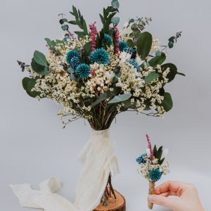 Teal/Blue Thistles Dried Bouquet/Rustic Bridal bouquet/Rustic wedding/Bridal dried flowers/Wild flowers bouquet/Bridesmaids bouquet/Decor
