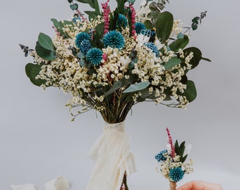 Teal/Blue Thistles Dried Bouquet/Rustic Bridal bouquet/Rustic wedding/Bridal dried flowers/Wild flowers bouquet/Bridesmaids bouquet/Decor