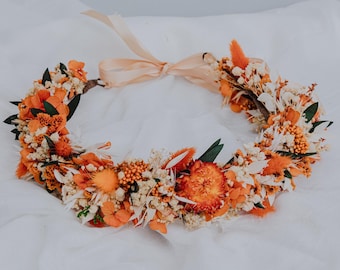 Terracotta Dried Flower Crown, Burnt Orange Boho Bridal Headpiece