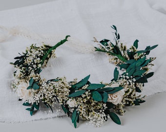 White Baby breath Wreath for Bride/Bridesmaids/Flower Girls/Dried Crown/Eucalyptus Crown/Mother/Daughter Matching Crowns/Floral Head Pieces/