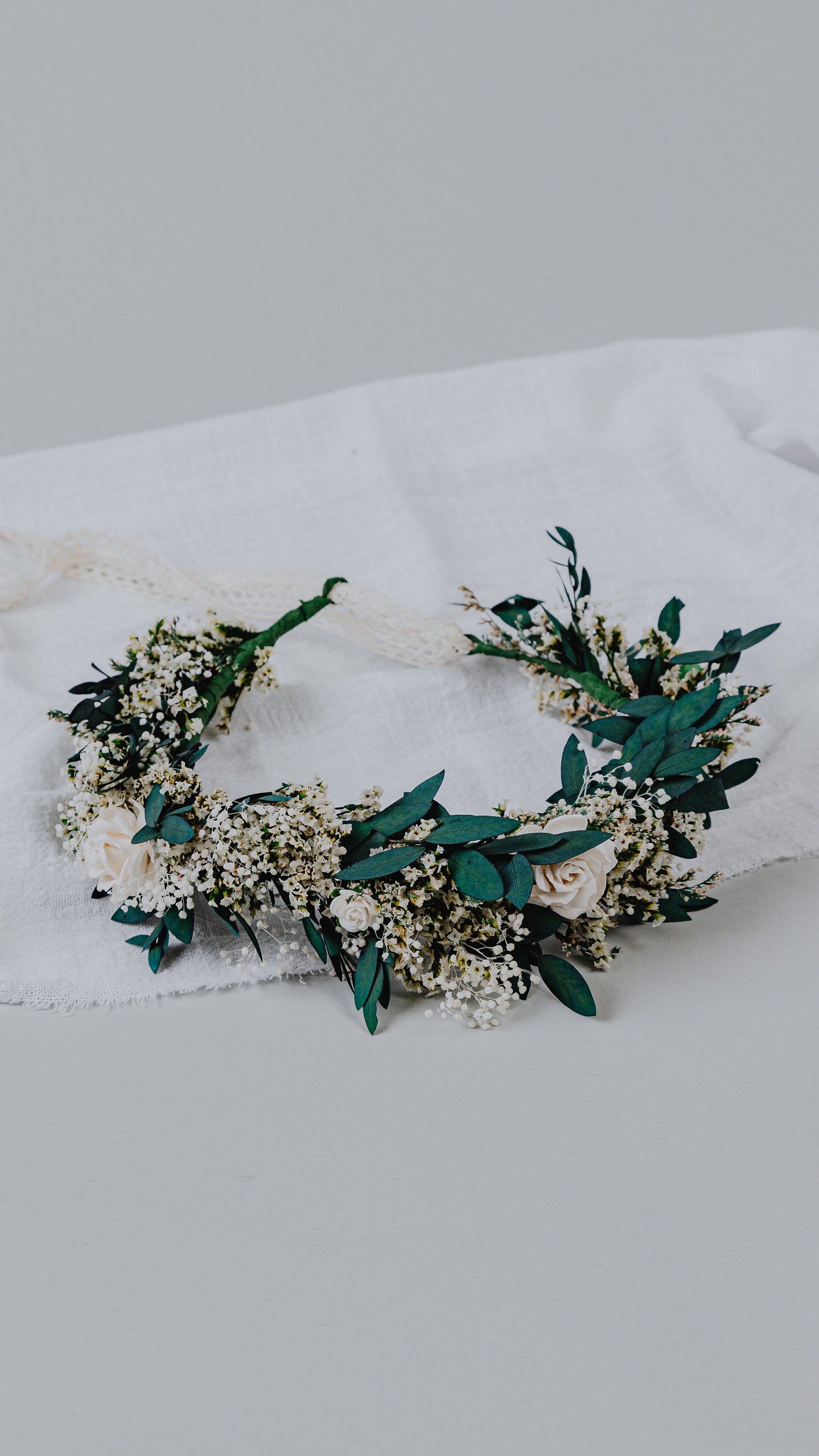 White Baby\'s Breath Flower Crown Eucalyptus Wedding Headpiece for Bridesmaids Preserved Baby main image 4