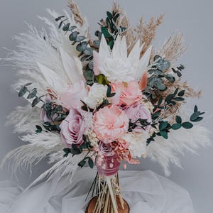 Dusty Pink Bridal Bouquet with Eucalyptus /Boho Pink Wedding Bouquet/Light Pink Bridesmaid Bouquet /Pampas Dried Flower Rustic Bouquet/