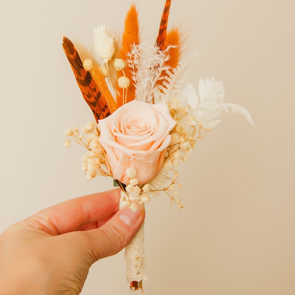 Terracotta Pheasant Feather Boutonniere Etsy