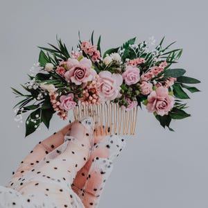 Blush Pink Floral Hair Comb/Bridal Hairpiece/Wedding Flower Comb/Boho Hair Accessory/Flowers girls haircomb/Spring wedding/Bridesmaids