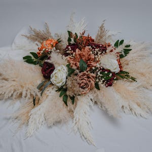 Sweetheart Table Flower Arrangement/Burgundy, Burnt Orange Ivory Floral Arch Flowers/Pampas Grass Fall Wedding Decor/Barrel or Arbor Flowers