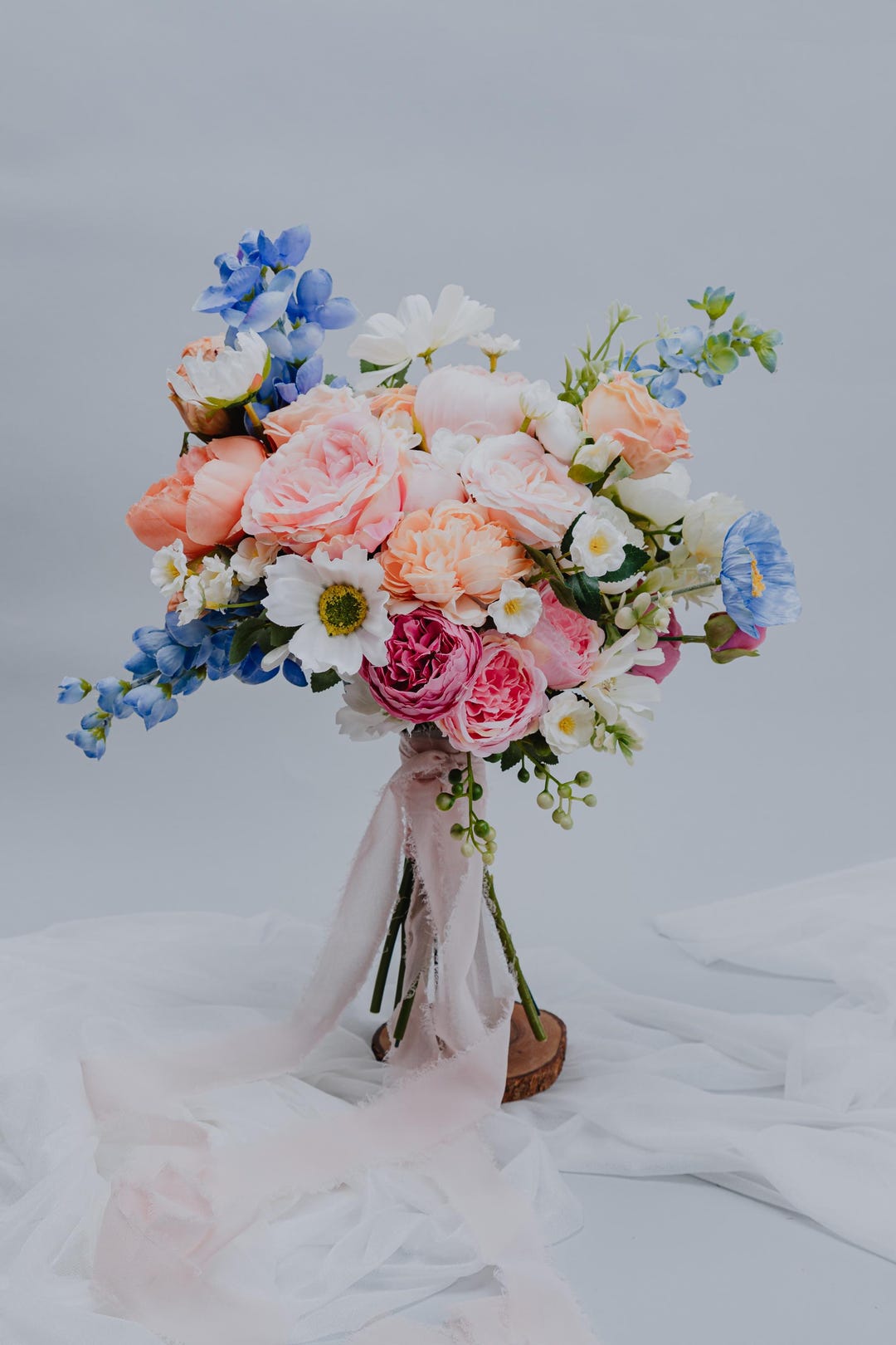 Peach Pink Blue Bridal Bouquet/pastel Wedding Bouquet Artificial Spring ...