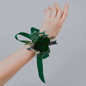 green emerald velvet dress Corsage and Boutonniere Set White & Sage Green main image 1