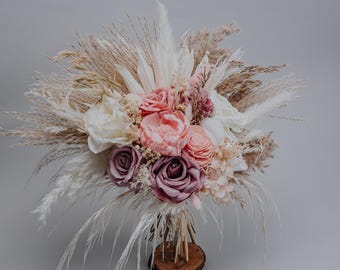 Dusty pink bridal bouquet/Boho pink bouquet/Pink wedding/Pampas bouquet/Bridesmaids bouquet/Rustic wedding/Light pink bouquet/Dried bouquet/