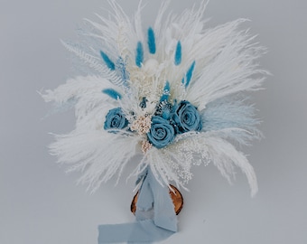 Dusty Blue Wedding Bouquet/Blue Bridal Flowers/Pampas Boho bouquet/Dried Bridesmaids flowers/Arrangemant/Wedding decor/Summer wedding