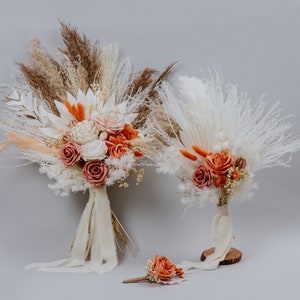 Terracotta bridal bouquet/rustic bouquet/Boho pampas bouquet/dried bouquet/Bridesmaids bouquet/Country wedding/Orange bouquet/Bridal flowers