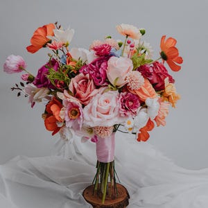 Vibrant fuchsia Orange Pink Yellow Bridal Bouquet/Colorful Wedding Flowers/Bright Summer Floral Arrangement/Multicolor Wildflower Bouquet/