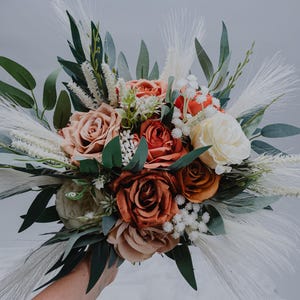 Terracotta, Cream, Champagne, Beige,Ivory Pampas Bridal Bouquet/Fall Wedding Bouquet/Burnt Orange Boho Wedding Flowers/Rustic Bouquet