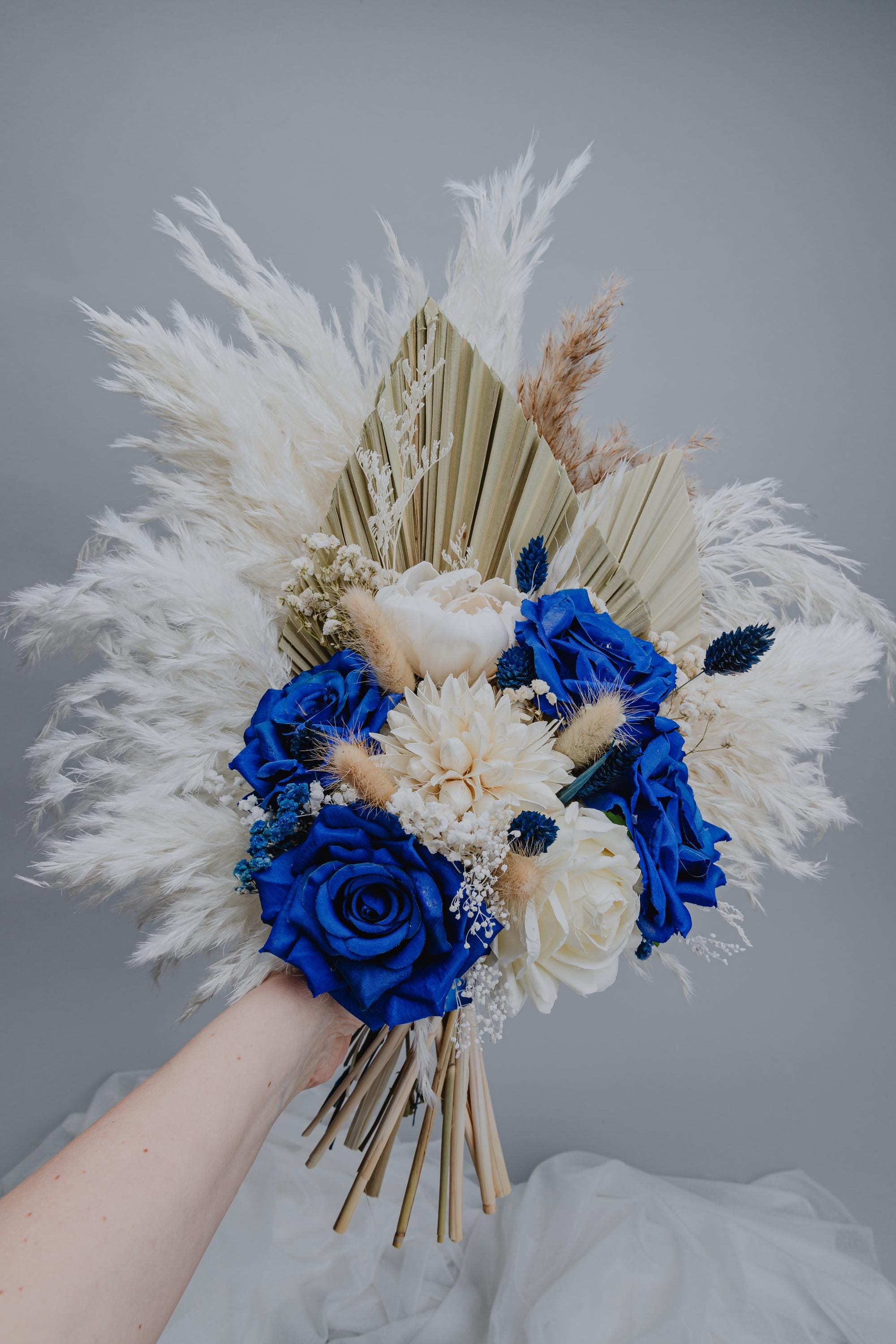 Royal Blue Ivory Dried Bouquet