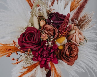 Burgundy and Terracotta bridal bouquet/Boho Bridal Bouquet/Rust Bouquet/Burgundy Rust Bouquet/Terracotta Bouquet/Country wedding/Pampas