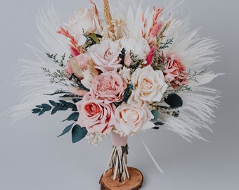 Blush pink eucalyptus Bridal bouquet/Dried flower bouquet/Wedding bouquet/Pampas bouquet/Boho bouquet/Outdoor bouquet/