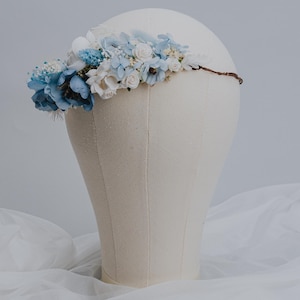 Dusty Blue Bridal Flower Crown/Blue and White Wedding Headpiece/Rustic Floral Headband/Boho Hair Wreath/Bridesmaid Flower Hair Accessory