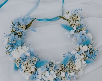 Dried Light Blue Baby’s Breath Wreath for Bride/Bridesmaids/Flower Girls /Rustic Wedding Flower/ Babys Breath Hair Crown/Floral Head Pieces