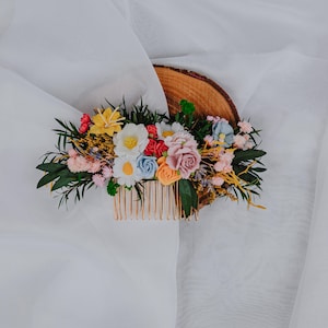 Colorful Floral Hair Comb/Boho Wedding Hair Accessory/Multicolor Flower Hairpiece/Spring Bridal Hair Comb/Wild Flowers Wedding Hairpiece