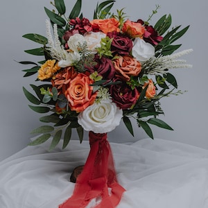 Burnt orange Ivory Sage green Wedding Bouquets/Bridal Bridesmaids Bouquets/Faux Bouquet/Fall Winter Wedding Bouquet/Artificial Flowers/