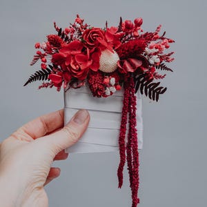 Red White Ivory Pocket Boutonniere/Burgundy Crimson Groom Lapel Flower/Dried Flower Boutonniere for Wedding/Prom, or Gothic Event