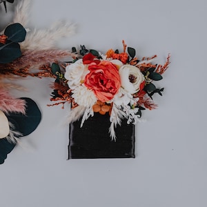 Terracotta and Ivory Pocket Boutonniere/Autumn Floral Boutonniere with Pampas Grass/Fall Burnt Orange grooms accessories/Rustic Wedding