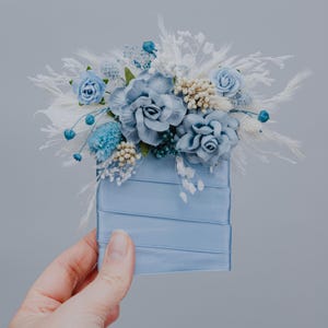 Dusty Blue Pocket Boutonniere/Light Blue Groom Lapel Pin/Dried, artificial Flower Wedding Accessory for Groom, Groomsmen, Prom