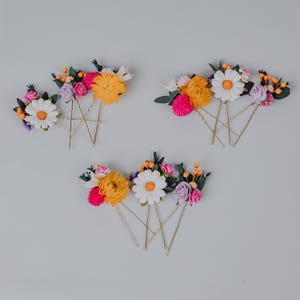 Set of 3 Floral Hair Pins with Colorful Flowers/Wedding Hair Accessories/Boho Bridal Hairpiece/Spring Flower Hair Pins/Summer wedding/