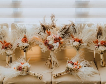 Terracotta bridal bouquet/rustic bouquet/Boho pampas bouquet/dried bouquet/Bridesmaids bouquet/Country wedding/Orange bouquet/Bridal flowers