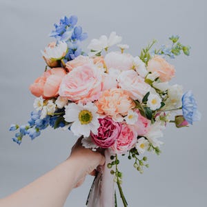 Peach Pink Blue Bridal Bouquet/pastel Wedding Bouquet Artificial Spring ...