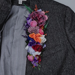 Bold Flower Pocket Boutonniere Brooch/Colorful Floral Lapel Accessory/Groom Pin/Jacket Flowers/Wedding Corsage/Wearable men flowers