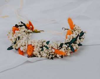 Burnt Orange Wreath for Bride/Bridesmaids/Flower Girls/Dried Crown/Gypsophila crown/Baby's Breath Hair Crown/Floral Head Pieces/
