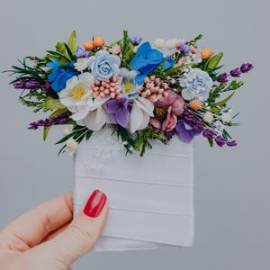Colorful Pocket Boutonniere for Groom/Wildflower Artificial Floral Lapel/Vibrant Wedding Pocket Square with Blue, Purple,White,Red  Flowers