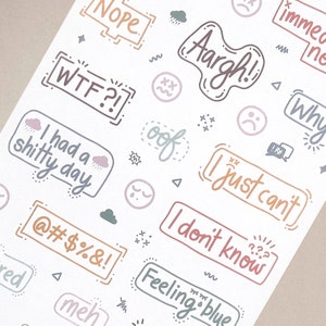 14 Bad Day Phrases Sticker Sheet for Daily Journaling, Scrapbooking, Planning - Thin Washi Stickers
