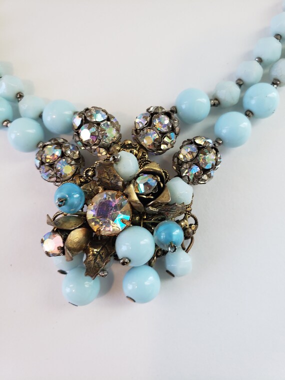 Vintage Faceted Blue Glass Necklace AB Rhinestone… - image 4